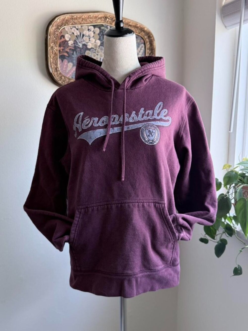 Vintage Y2K Aeropostale burgundy hoodie with sporty style logo